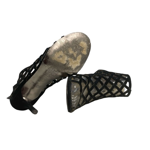 Michael Kors Yvonne eyelet cutout suede open toe bootie heel 8.5 black back zip - Picture 7 of 11